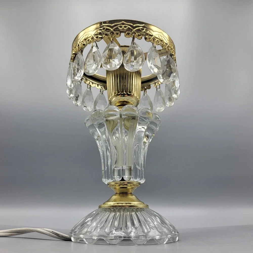 Michelotti Crystal Boudoir Table Lamp Base Crystal Prisms Gold Tone Glass Clear